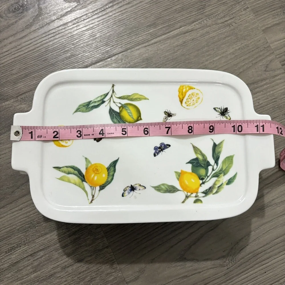 Grace Pantry Lemons, Bees, Butterflies Porcelain Oven Safe Casserole Dish W/ Lid